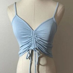 Liz & Sara Crop Tank Top Cami Ribbed Knit Blue S Small